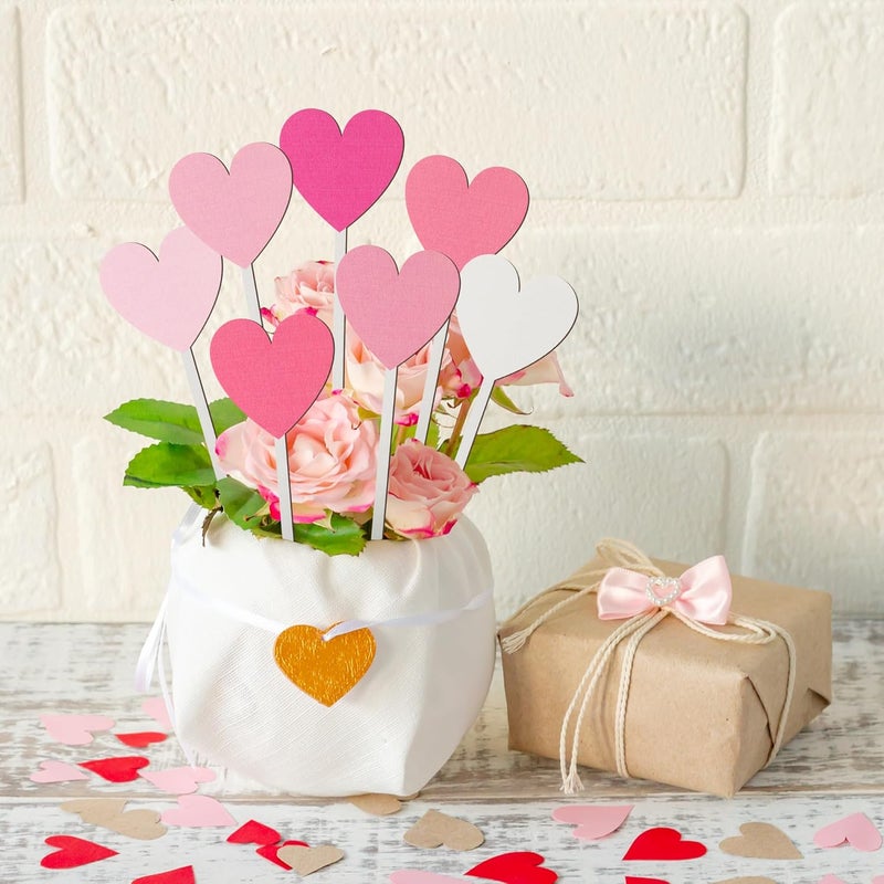 TICIAGA Valentines Double-Sided Decorative Picks - 14PCS Valentine’s Day Wooden Pink Heart Picks for Home Vase Filler Romantic Farmhouse Colorful Floral Holiday Decorations Anniversary Party Supplies - Image 4